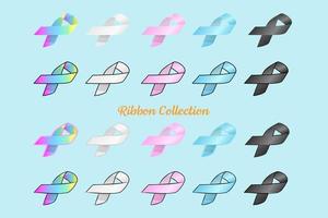 Various colors ribbon set for breast cancer and LGBTQ vector