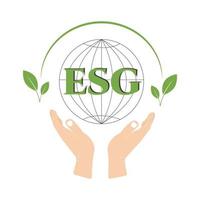Hands holds planet. ESG concept. Environment, social, governance vector icon