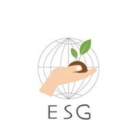 Man holds green sprout in his hand. ESG concept. Environment, social, governance vector icon