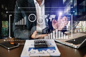 Data Management System with Business Analytics concept. business team hands working with provide information for Key Performance Indicators and marketing photo