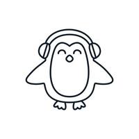 línea de pingüinos con auriculares música lindo dibujo animado logo icono ilustración vector