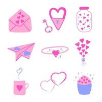 A set of romantic clipart for designing projects, postcards, creating patterns, banners vector