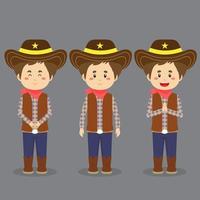 personaje de vaquero con varias expresiones vector