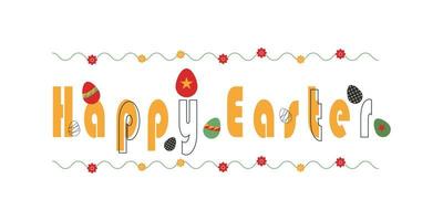 The letter or word of Happy easter day with the easter eggs and flowers for presentation, web banner, article, greeting card isolated on white background. vector