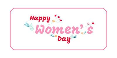 International women's day. Text or word of happy women's day with doodle leave and flower for banner, web isolated on white background. 8 March. vector