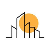 simple building line with sunset logo symbol icon vector graphic design illustration