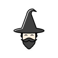 old man magician with beard line  logo symbol icon vector graphic design