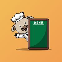 Cute goat chef with menu board vector illustration