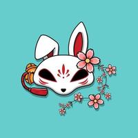 Japanese kitsune mask with sakura flower, Vector illustration eps.10