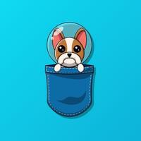 Cute boston terrier dog astronaut in pocket vector illustration