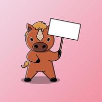 Cute horse holding white board vector illustration