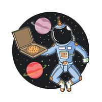 grafity astronaut eating pizza in space concept vector