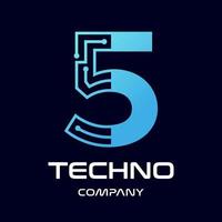 Number five technology vector logo template. This design use blue and dot symbol. Suitable for text.