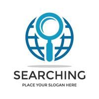 Searching globe or internet vector logo template. This design use discovery or find symbol. Suitable for business or technology.