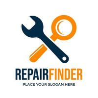 Repair finder vector logo template. This design use magnifying glass and wrench symbol. Suitable for industrial