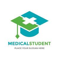 Plantilla de logotipo de vector de estudiante de medicina. Este diseño utiliza el símbolo de sombrero. adecuado para la educación.