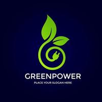 Green power vector logo template. This design use leaves and plug symbol. Suitable for technology.