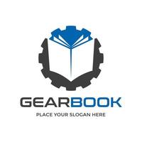 Gear book vector logo template. This design use cog symbol. Suitable for education or factory.