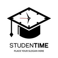 plantilla de logotipo de vector de tiempo de estudiante. este diseño utiliza el símbolo de sombrero y lápiz. adecuado para la educación.