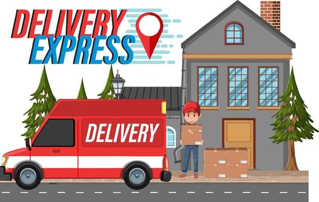 Courier delivering packages with Delivery Express logo