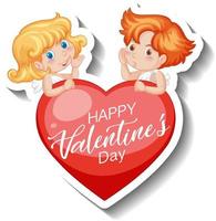 dos pequeños cupidos con pancarta de corazón de feliz día de san valentín vector