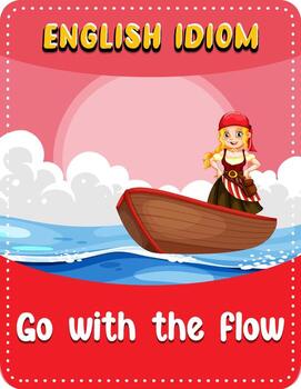 English idiom with picture description for go with the flow vector