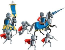 Group of medieval knights on horseback on white background vector