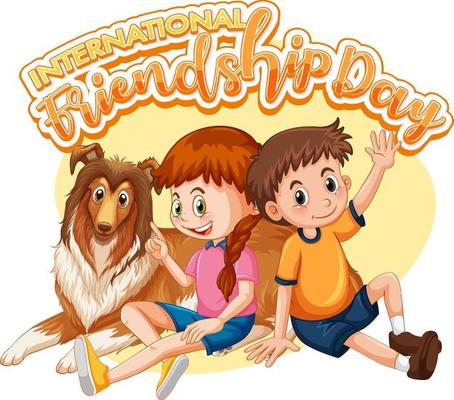 International day of friendship font logo with children and a dog
