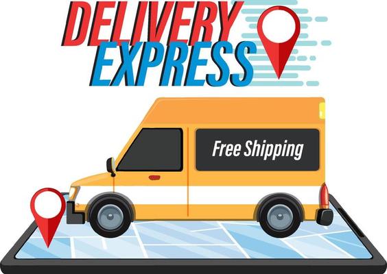 Delivery Express logotype with panel van on smartphone