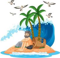 A man on deserted island isolated vector