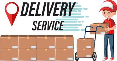 Delivery Service wordmark with courier delivering packages vector