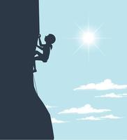 Flat silhouette rock climbing in nature background vector