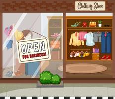 Clothing store with open for business banner vector