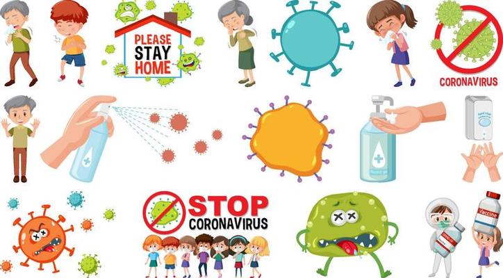 Cartoon character and Coronavirus vaccination isolated objects