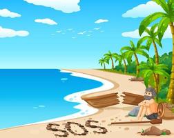 A man on deserted island isolated vector