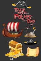 Set of pirate cartoon characters and objects vector