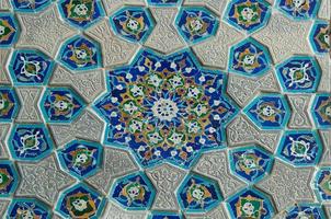 asian old ceramic mosaic. elements of oriental ornament on ceramic tiles photo