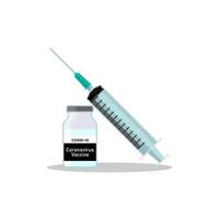 Covid-19 coronavirus vaccine. Injection and vaccine bottle. Treatment for coronavirus covid-19. healthcare theme design. Isolated vector illustration