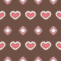 Pink White Heart and Diamond on Brown. Geometric ethnic oriental pattern traditional Design for background,carpet,wallpaper,clothing,wrapping,Batik,fabric,Vector illustration embroidery style vector