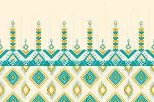 Yellow and Green Teal on Ivory. Geometric ethnic oriental pattern traditional Design for background,carpet,wallpaper,clothing,wrapping,Batik,fabric, Vector illustration embroidery style