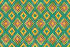 Yellow Orange on Green. Geometric ethnic oriental pattern traditional Design for background,carpet,wallpaper,clothing,wrapping,Batik,fabric,Vector illustration embroidery style vector