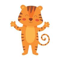 Cute cartoon tiger, vector illustration isolated on white background