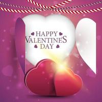 plantilla de tarjeta rosa de felicitación del día de san valentín con corazón y regalos en forma de corazón vector