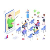 A well-designed isometric illustration of a classroom. vector