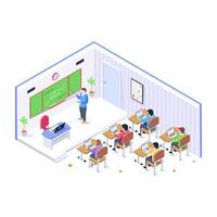 una ilustración isométrica bien diseñada de un salón de clases. vector