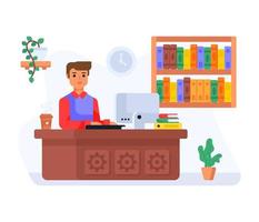 A student doing work, flat icon design vector