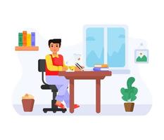 A student doing work, flat icon design vector