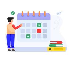 Calendar with books, flat icon of exam week vector