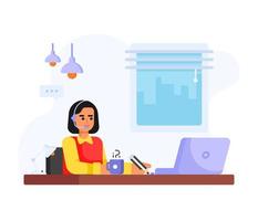 A student doing work, flat icon design vector