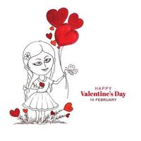 Beautiful cute little kid girl for harts valentines day card background vector